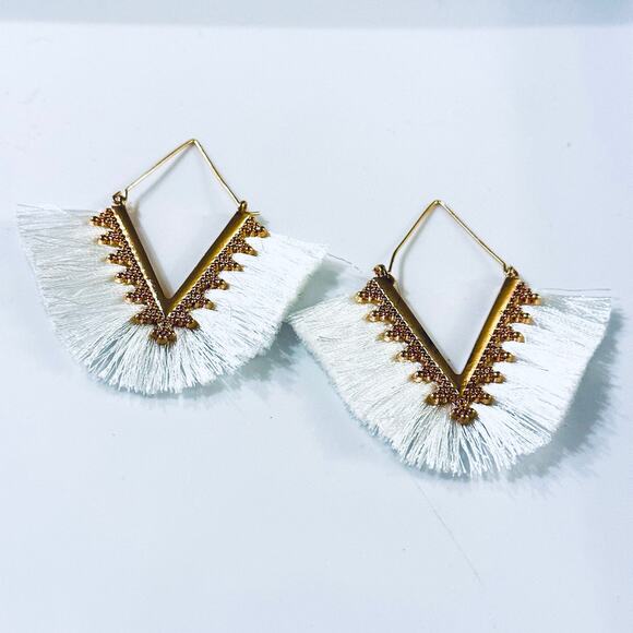 V Tassel Earrings White - Picture 1 of 1